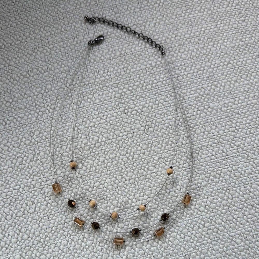 Gold and Brown Multi-Strand Necklace with Floating Beads